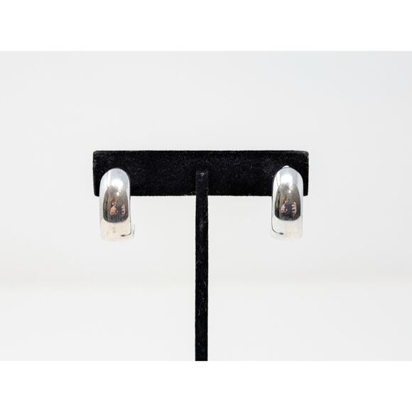 Vintage Napier Earrings Silver-Tone Hoop Smooth Screw Back - Picture 1 of 7